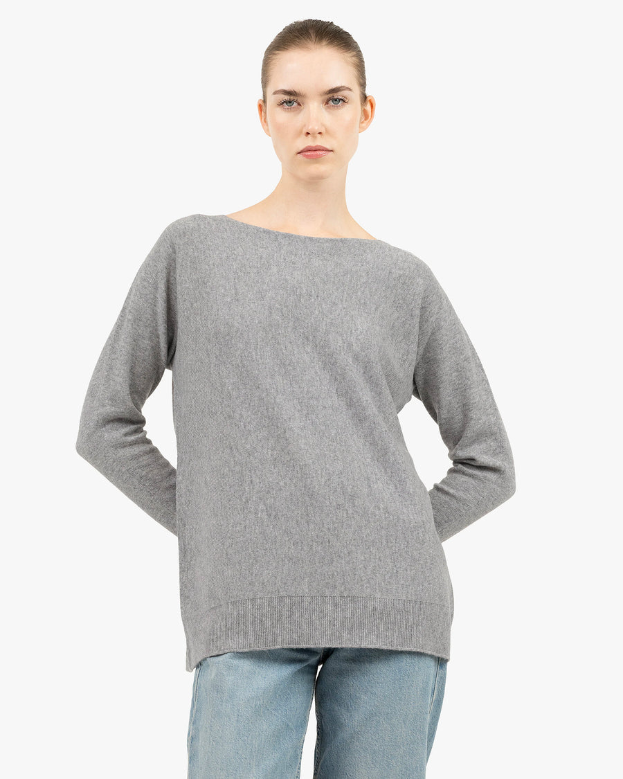 Milford Boat Neck Sweater - Medium Grey Merino