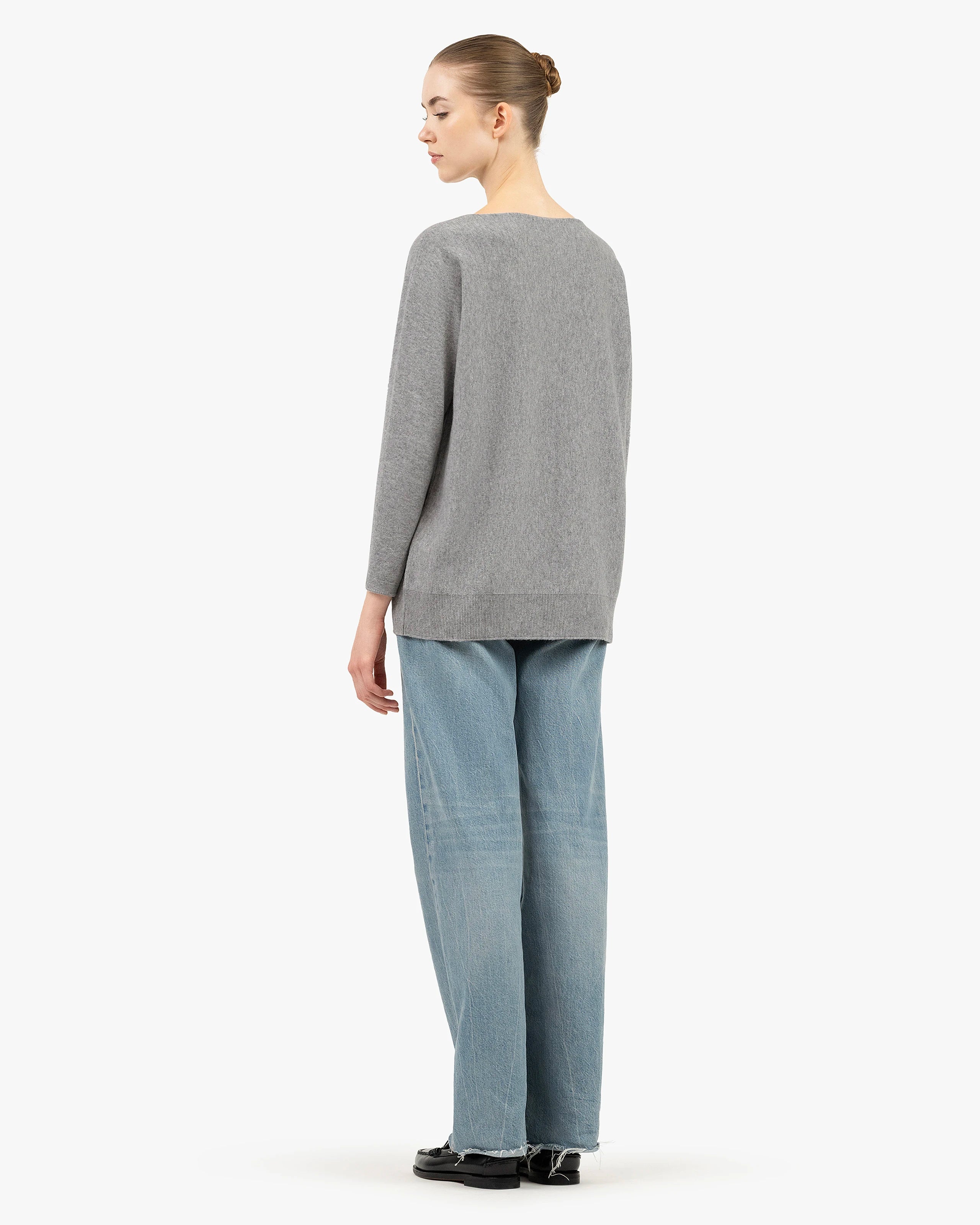 Milford Boat Neck Sweater - Medium Grey Merino