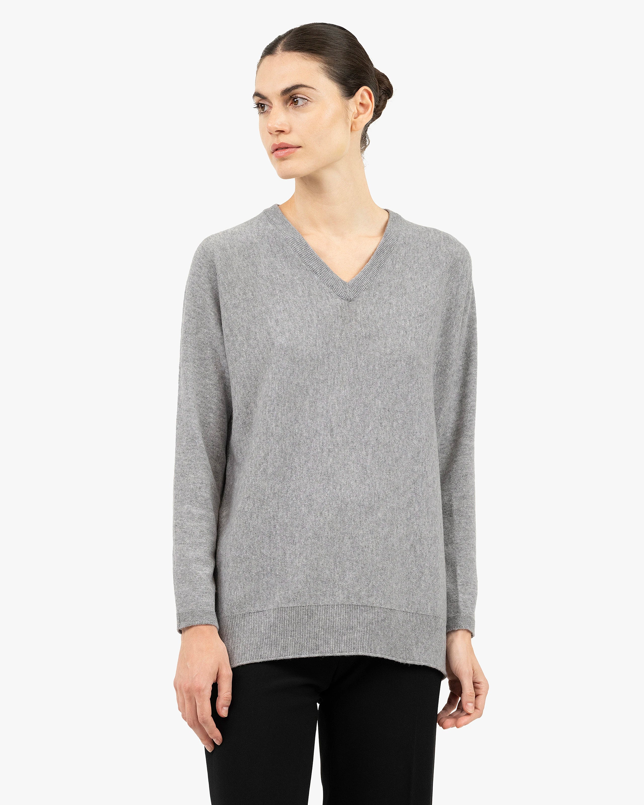 Women's Milford V-Neck Sweater - Medium Grey Merino