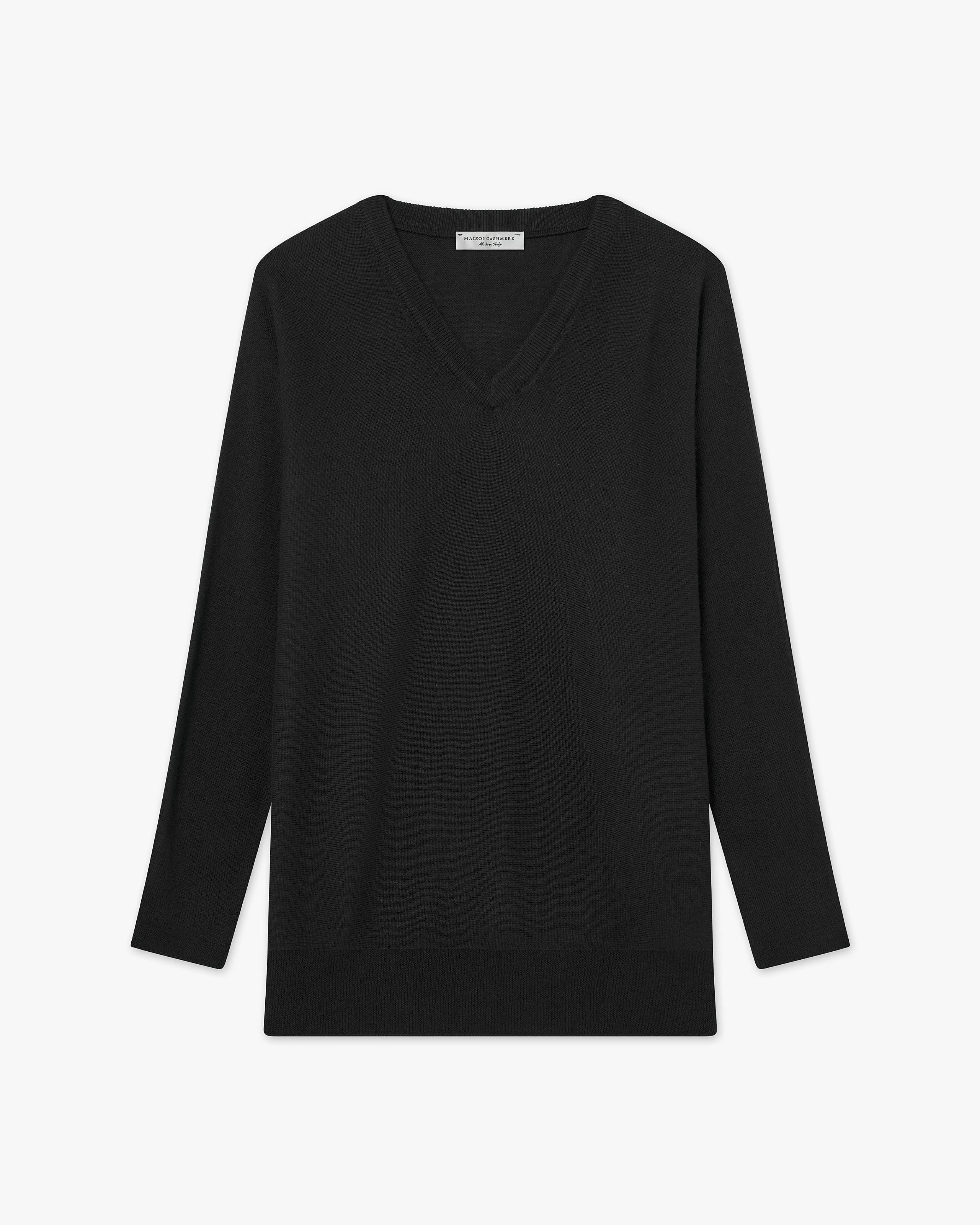Women's Milford V-Neck Sweater - Black Merino