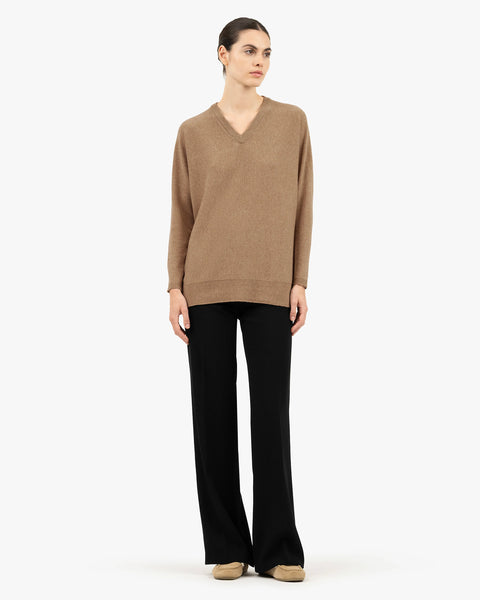 Women's Milford Merino V-Neck Sweater - Hazelnut | MaisonCashmere Women's Milford Merino V-Neck Sweater - Hazelnut | MaisonCashmere