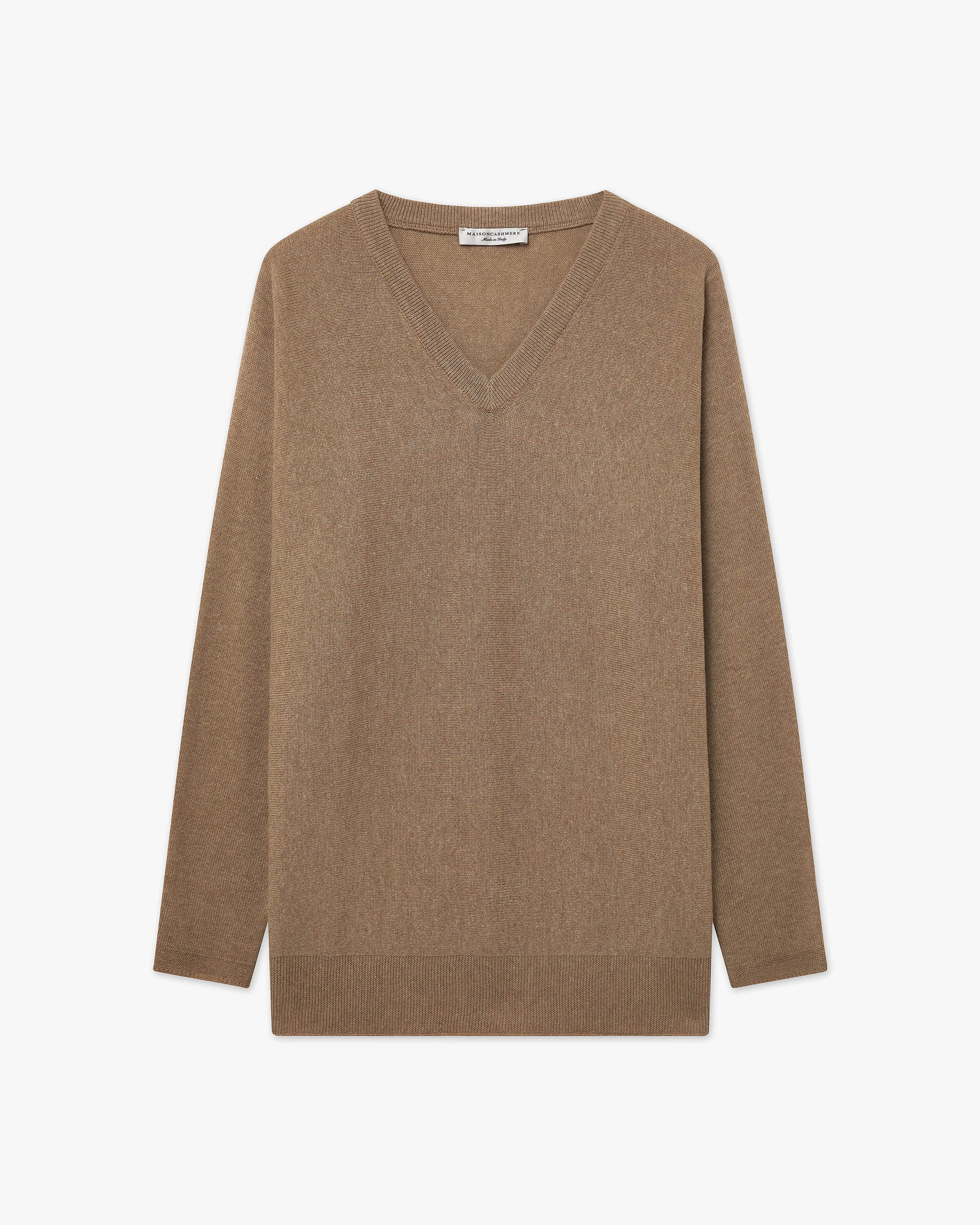 Women's Milford Merino V-Neck Sweater - Hazelnut | MaisonCashmere