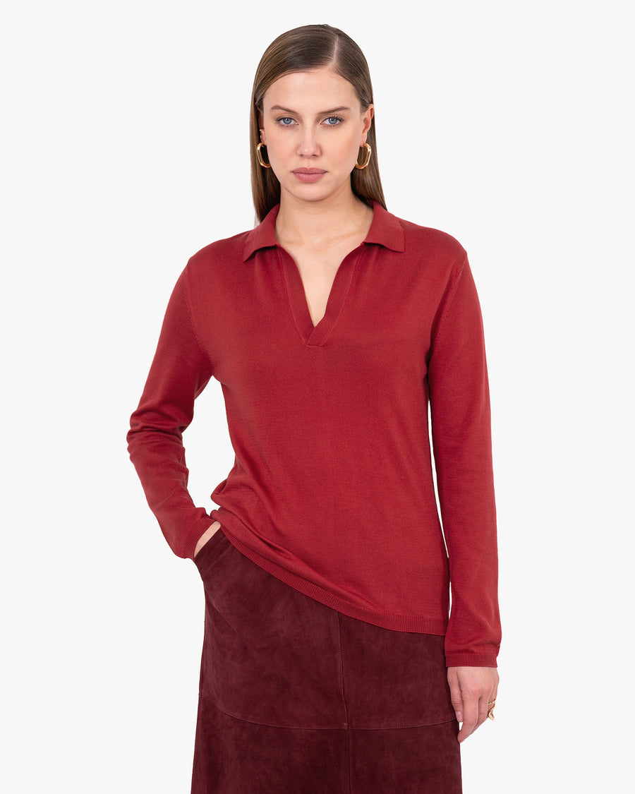 Women's Oasi Polo Sweater - Red Cotone