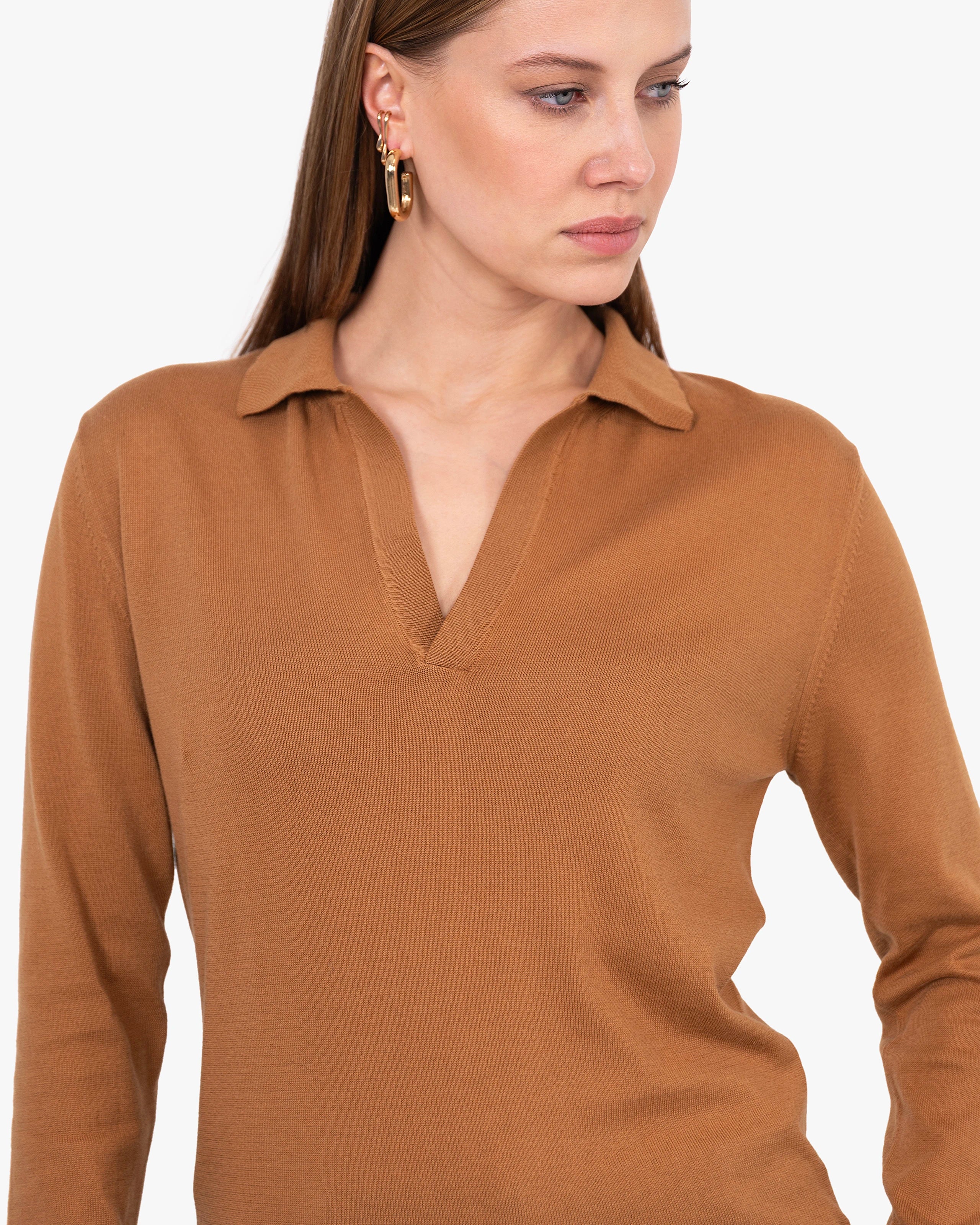 Women's Oasi Polo Sweater - Hazelnut Cotone