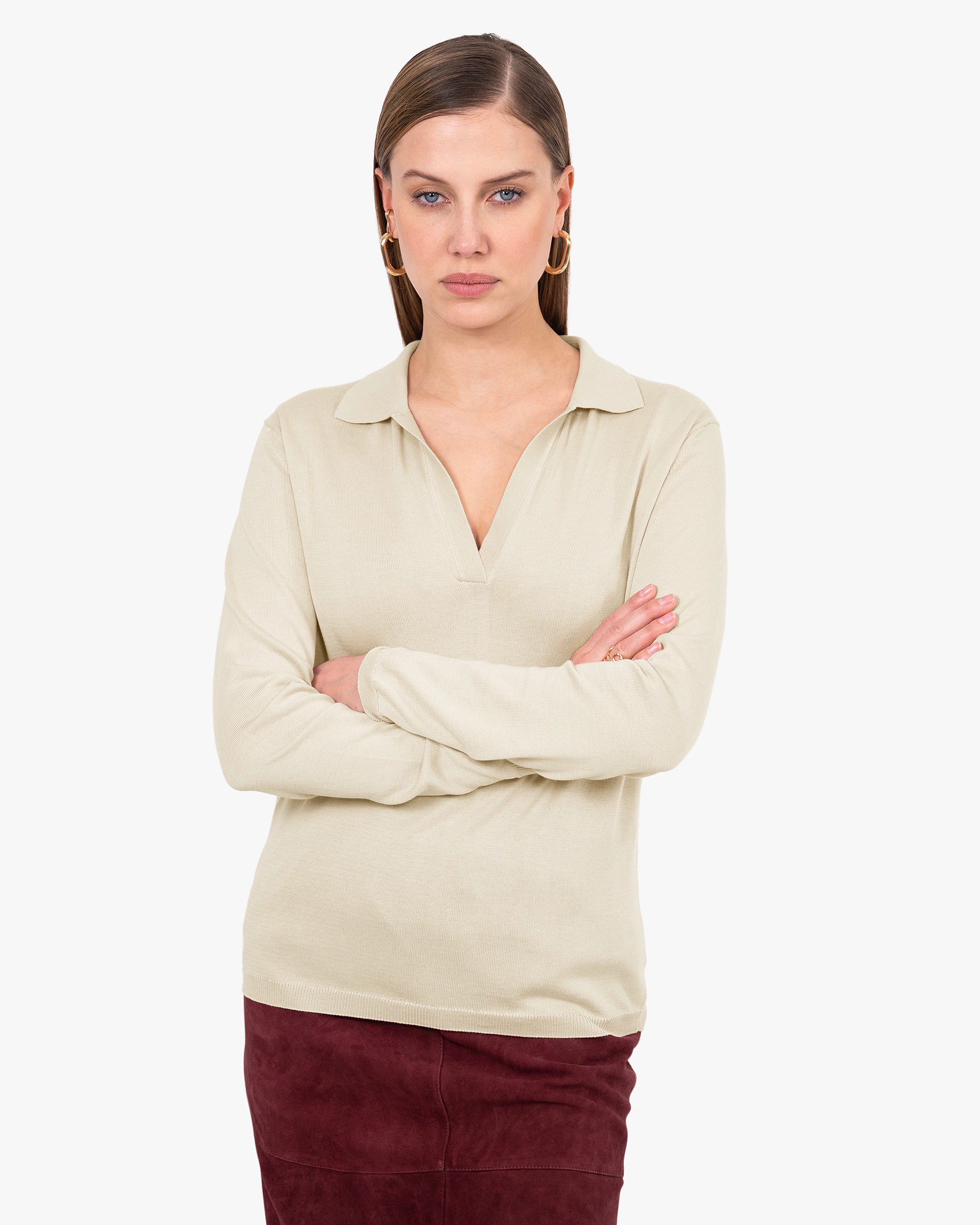 Women's Oasi Polo Sweater - Beige Cotone
