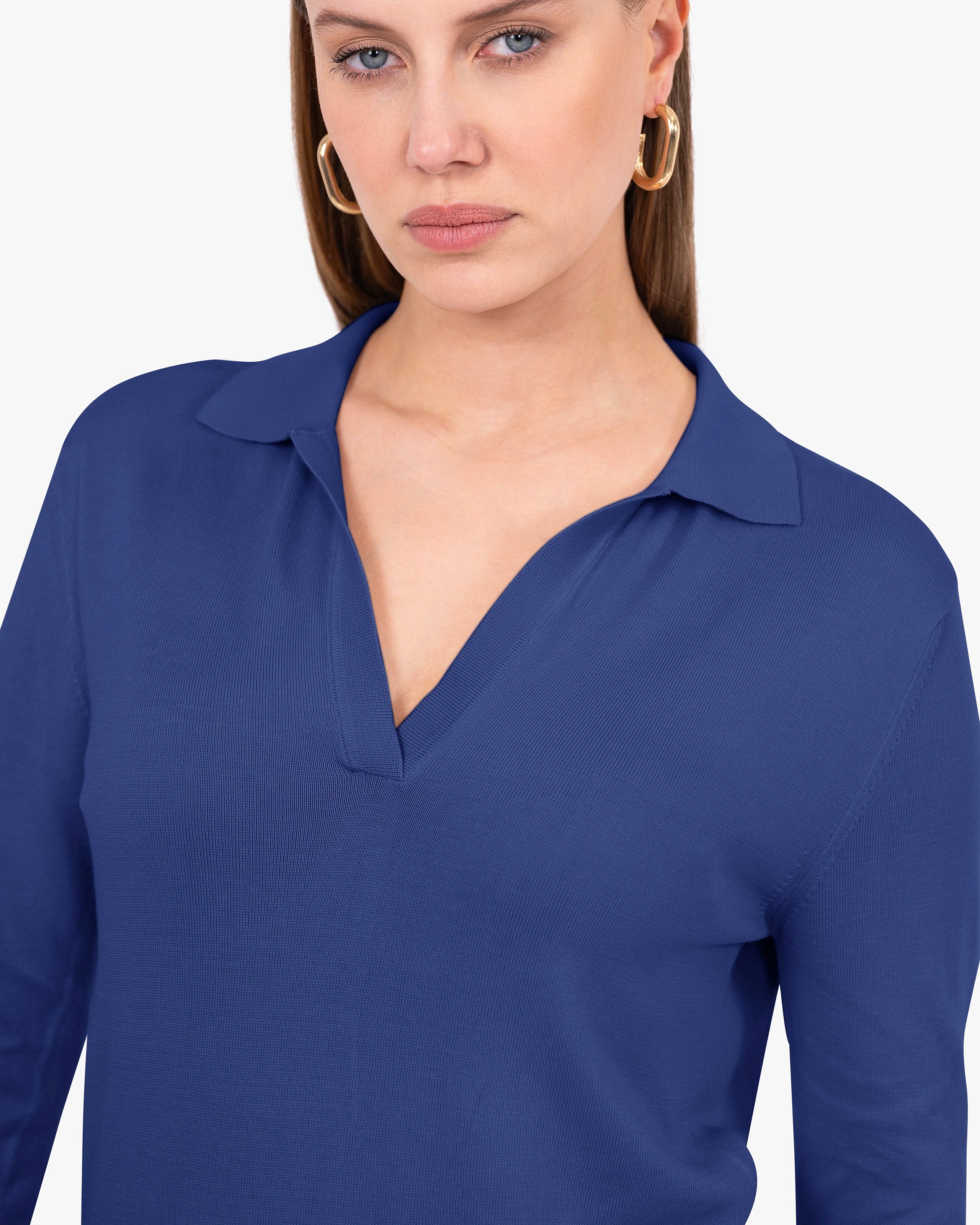 Women's Oasi Polo Sweater - Blue Cotone