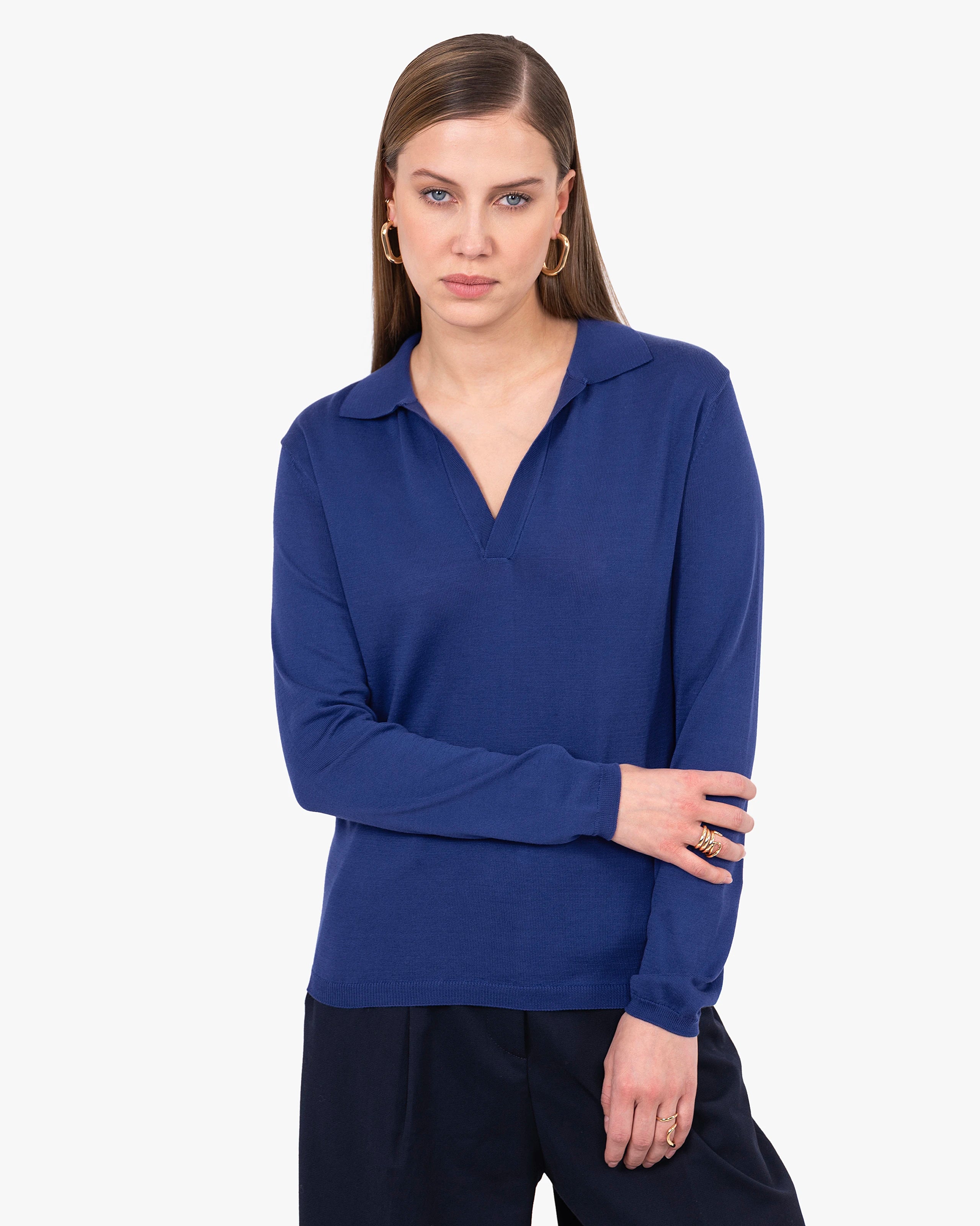 Women's Oasi Polo Sweater - Blue Cotone