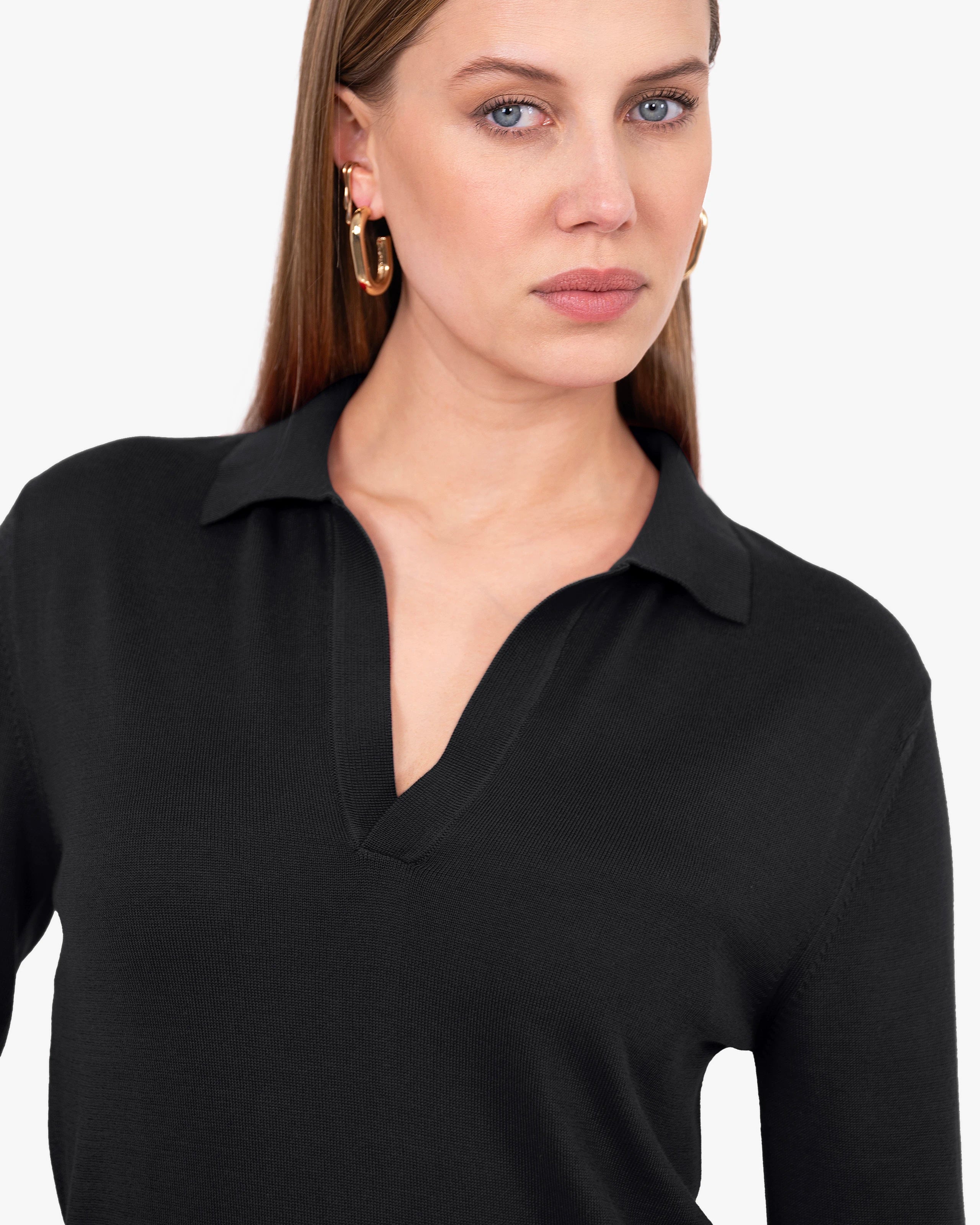 Women's Oasi Polo Sweater - Black Cotone
