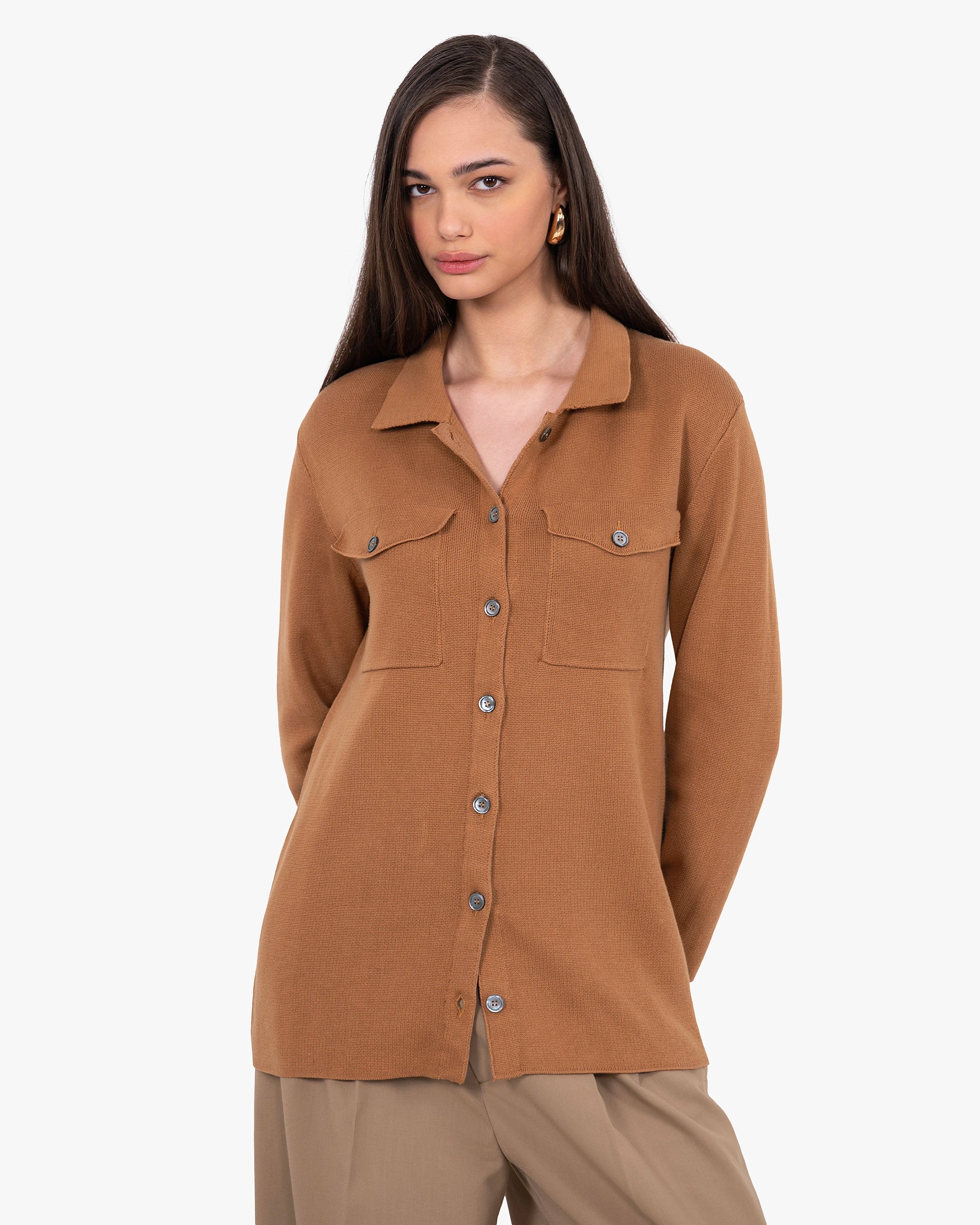 Oasi Shirt Sweater - Hazelnut Cotone