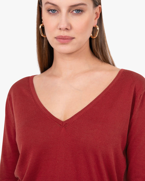 Women's Oasi V-Neck Sweater - Red Cotone