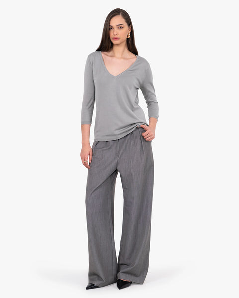 Women's Oasi V-Neck Sweater - Grey Cotone