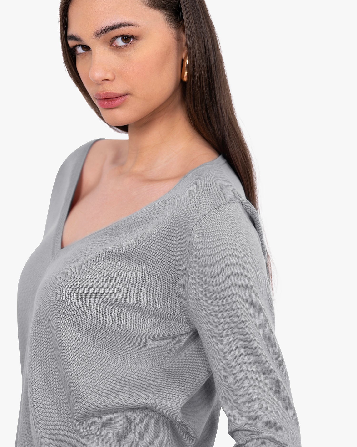 Women's Oasi V-Neck Sweater - Grey Cotone