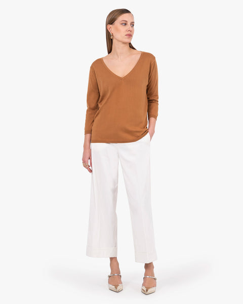 Women's Oasi V-Neck Sweater - Hazelnut Cotone