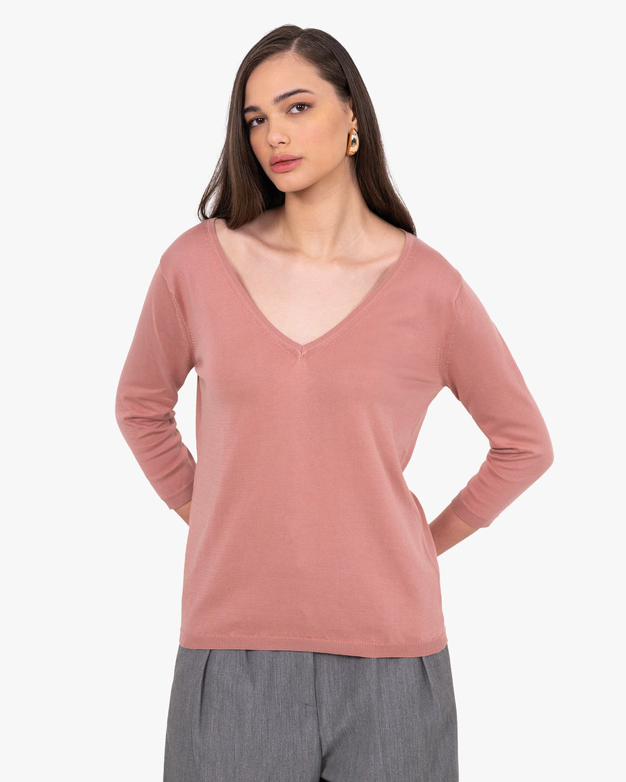 Women's Oasi V-Neck Sweater - Blush Cotone