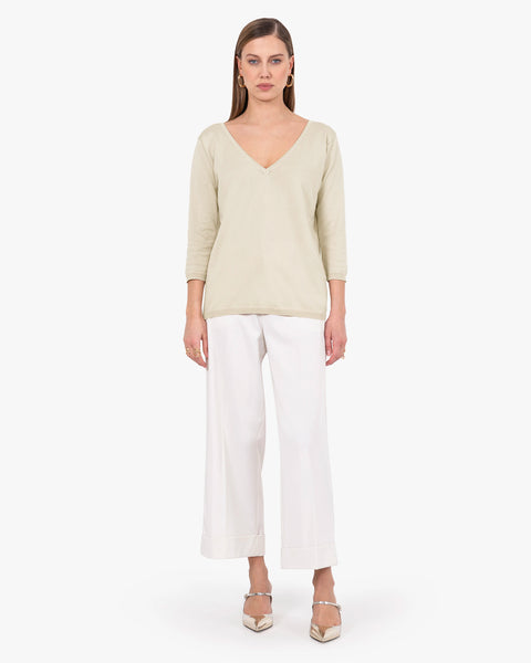 Women's Oasi V-Neck Sweater - Beige Cotone