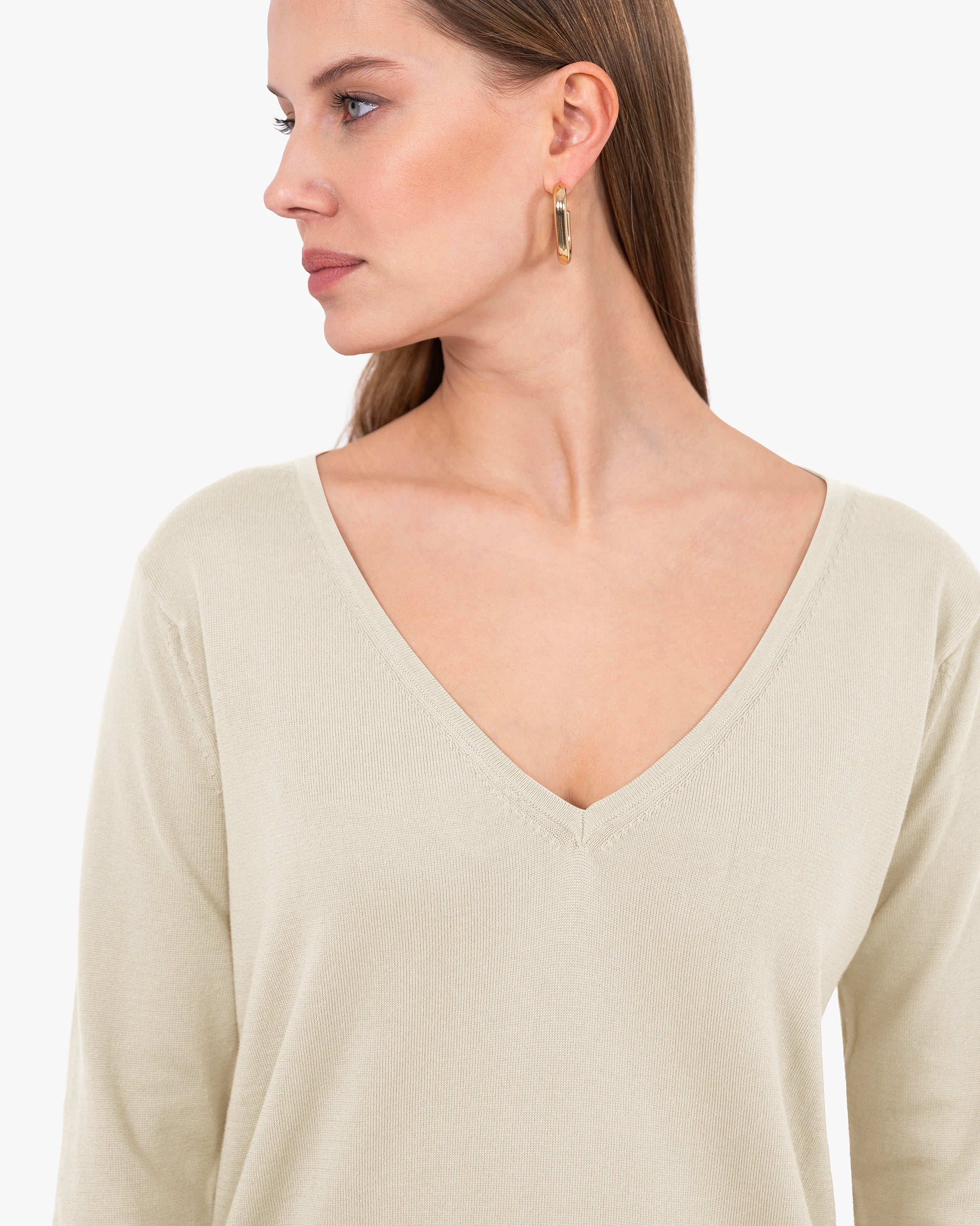 Women's Oasi V-Neck Sweater - Beige Cotone