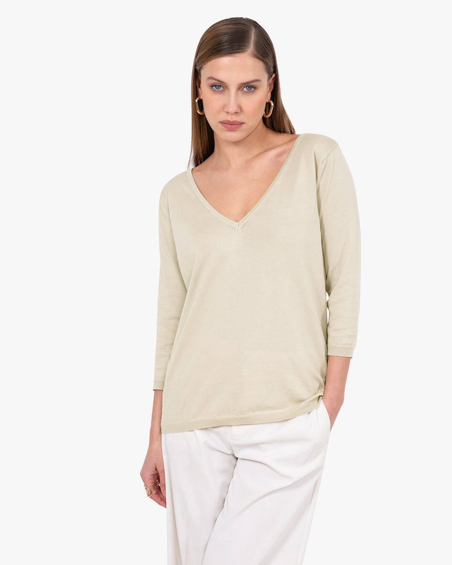 Women's Oasi V-Neck Sweater - Beige Cotone