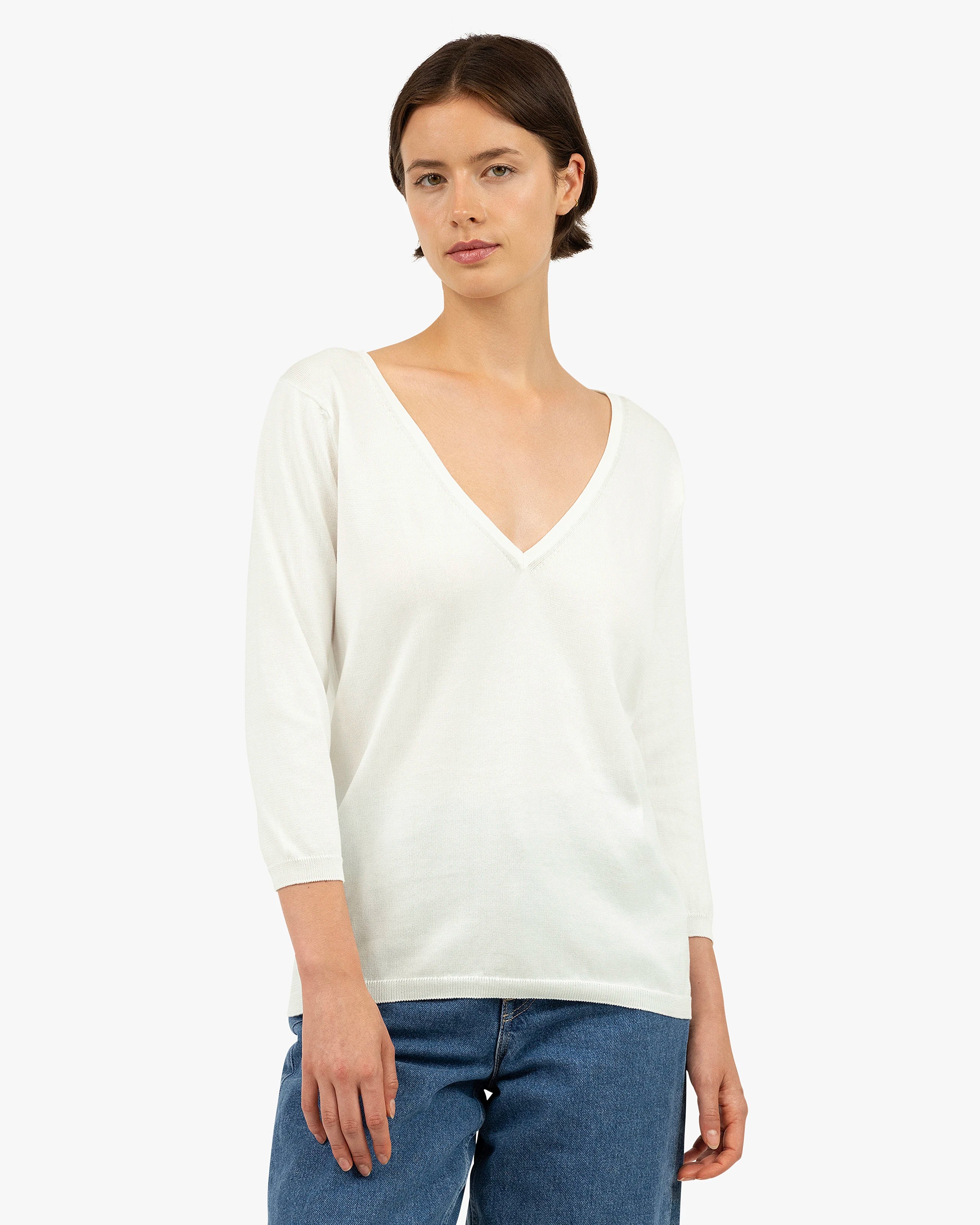 Women's Oasi V-Neck Sweater - White Cotone