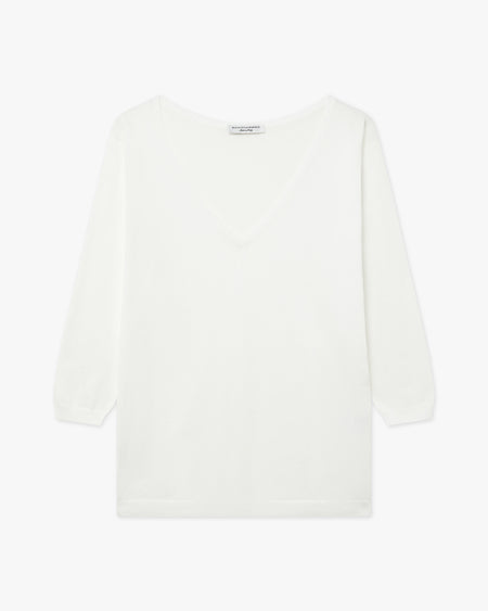 Women's Oasi V-Neck Sweater - White Cotone
