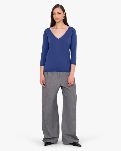 Women's Oasi V-Neck Sweater - Blue Cotone