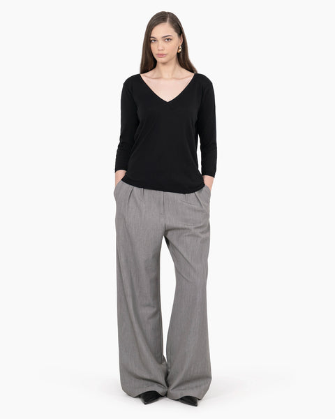 Women's Oasi V-Neck Sweater - Black Cotone