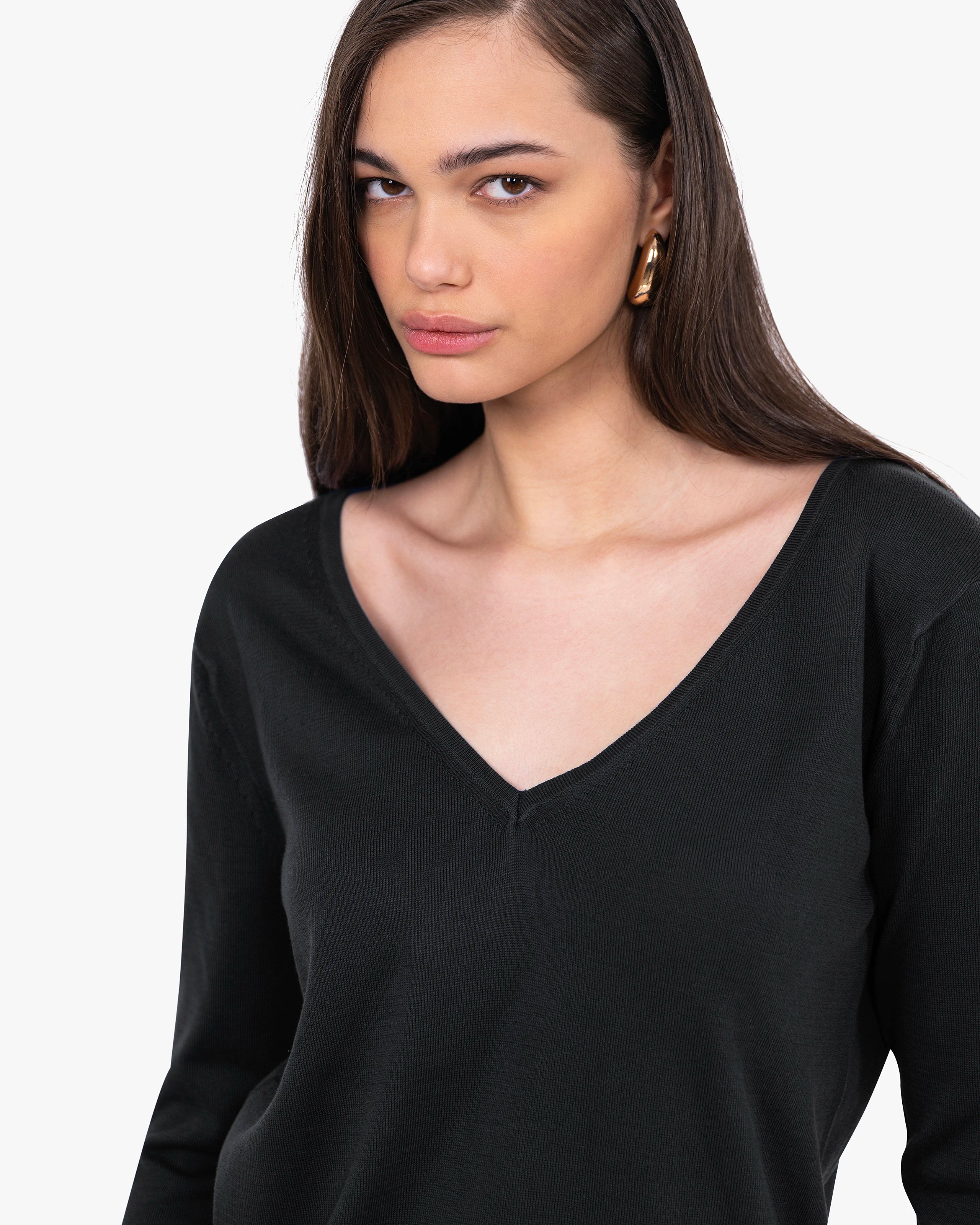 Women's Oasi V-Neck Sweater - Black Cotone