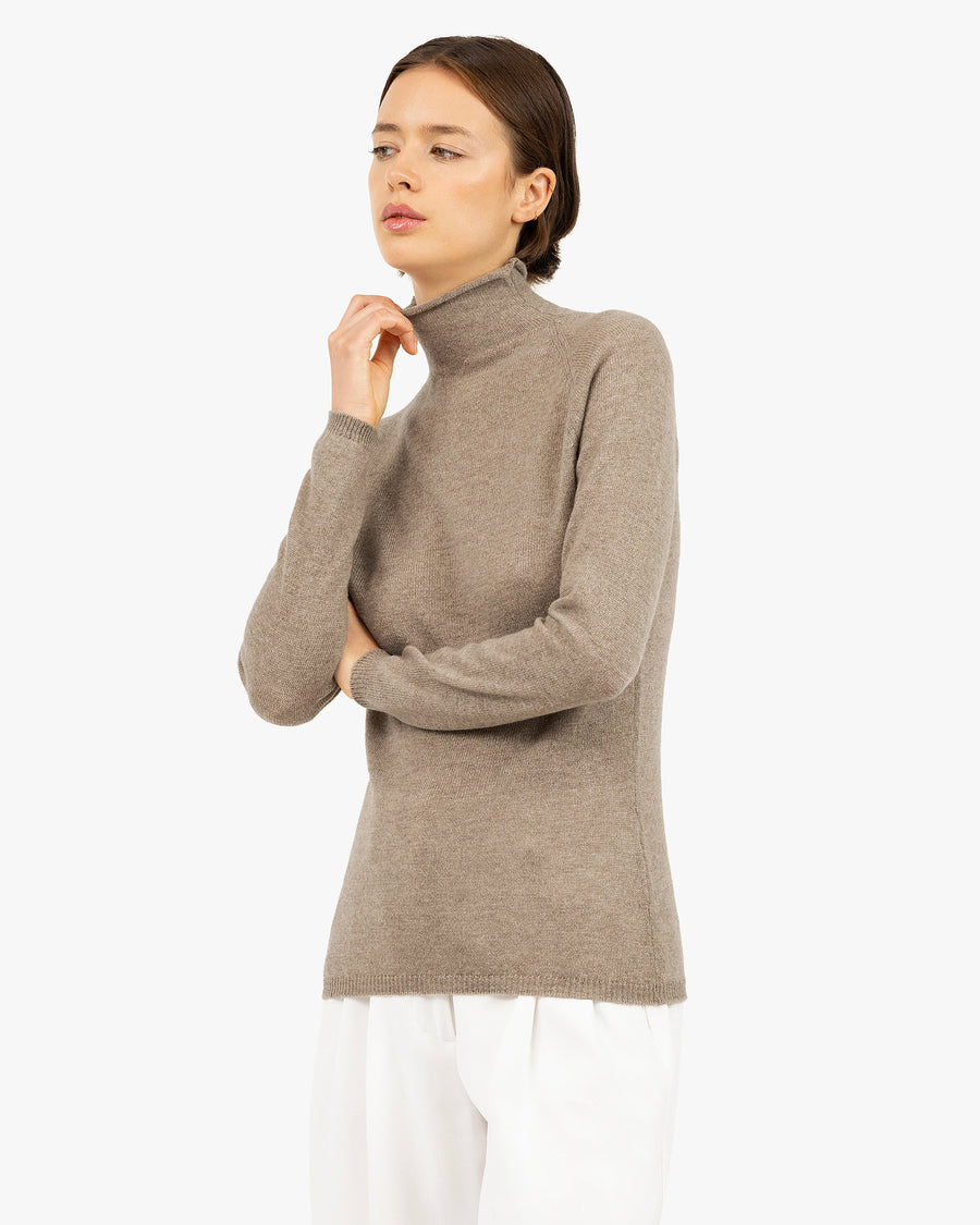 Piuma Mock Neck Sweater - Taupe Cashmere