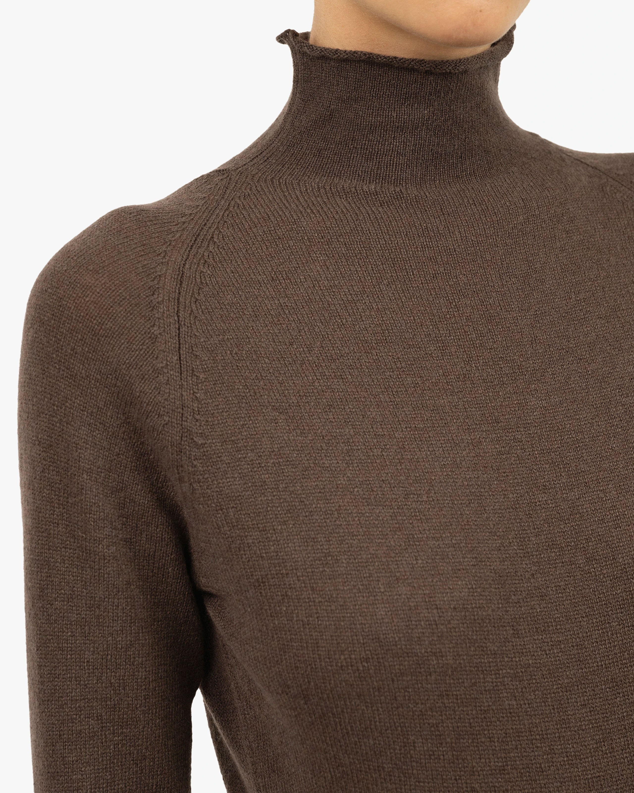 Piuma Mock Neck Sweater - Brown Cashmere