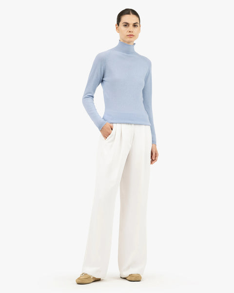 Women's Piuma Cashmere Mock Neck Sweater - Light Blue | MaisonCashmere