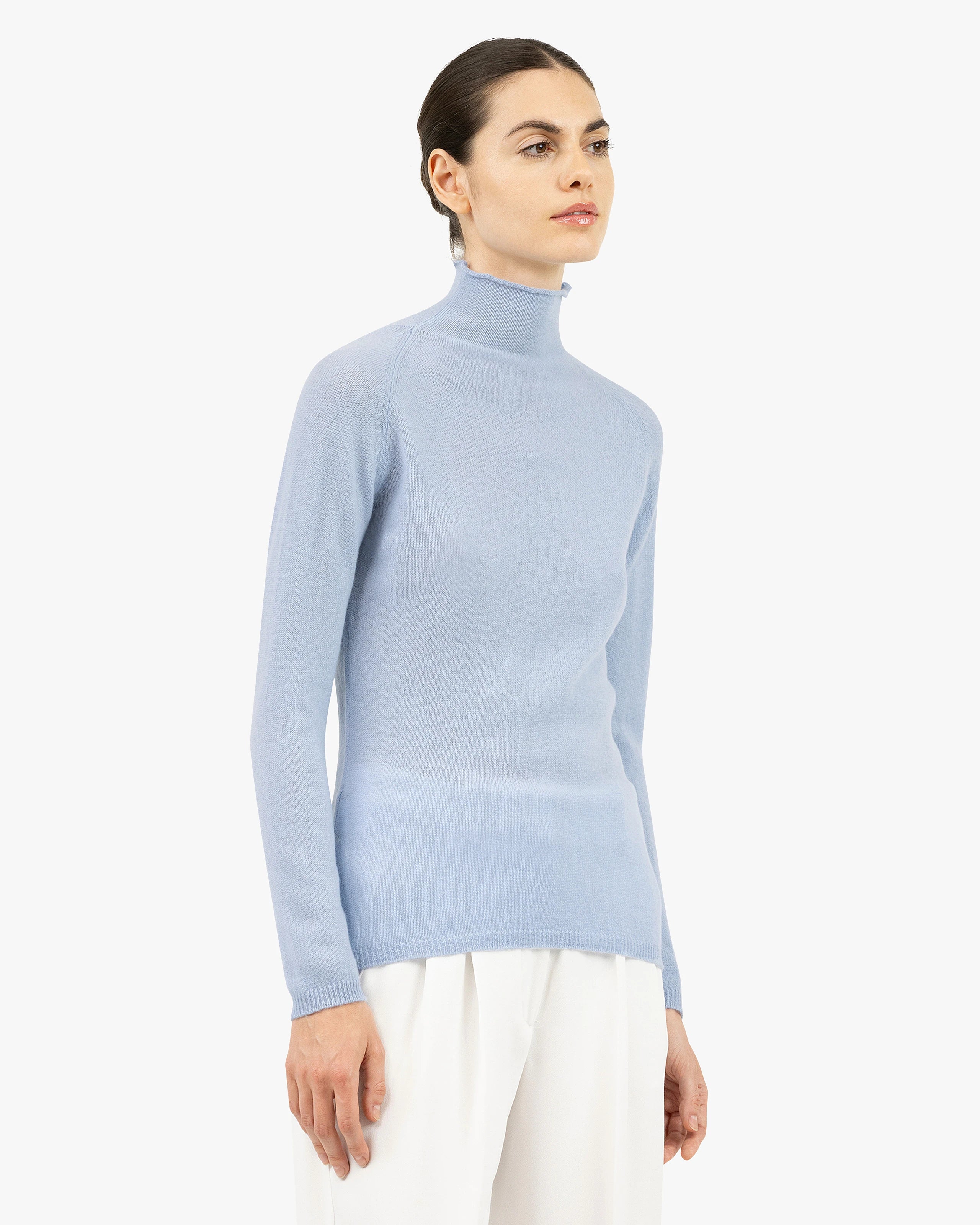 Piuma Mock Neck Sweater - Light Blue Cashmere