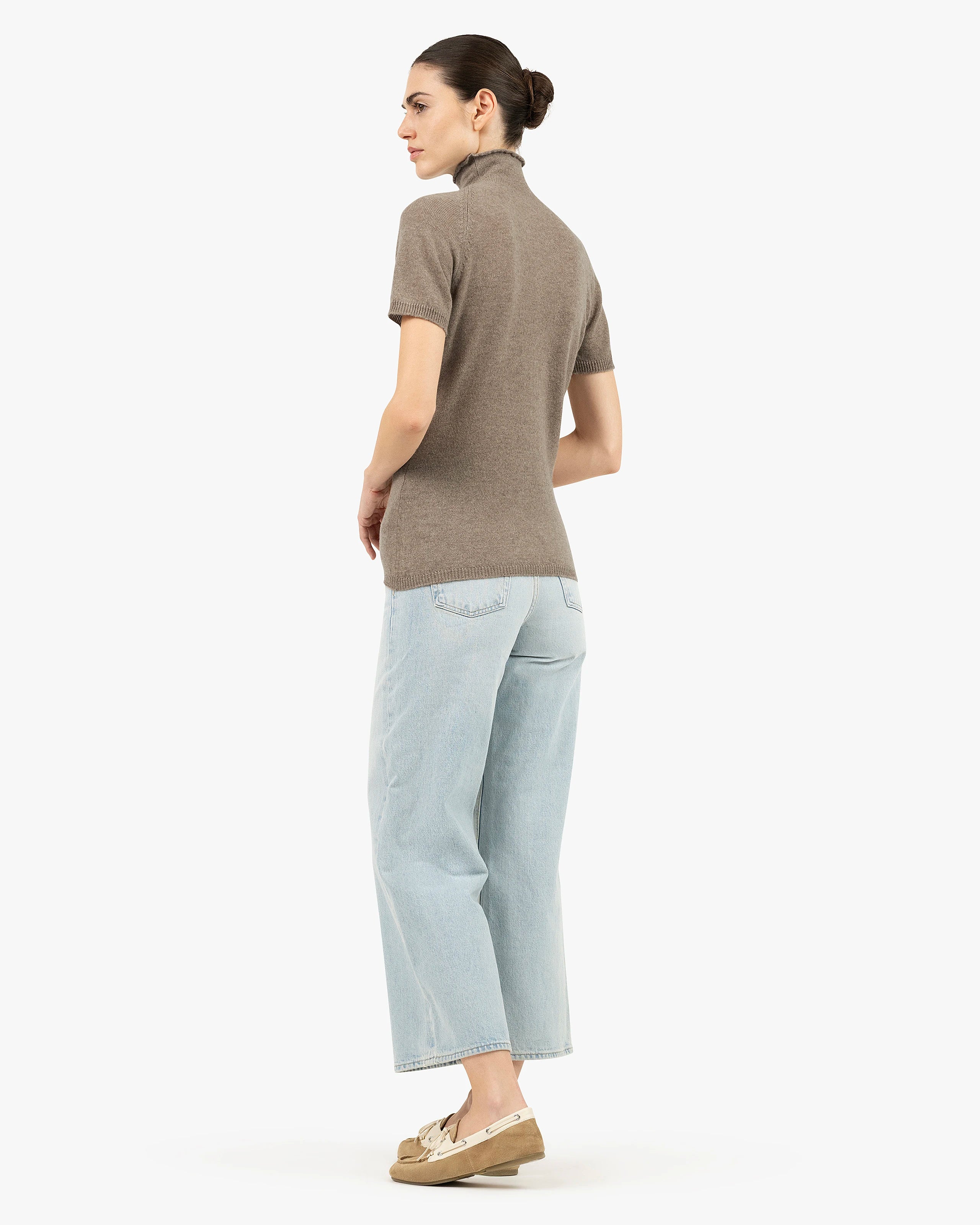 Piuma Mock Neck Tee - Taupe Cashmere