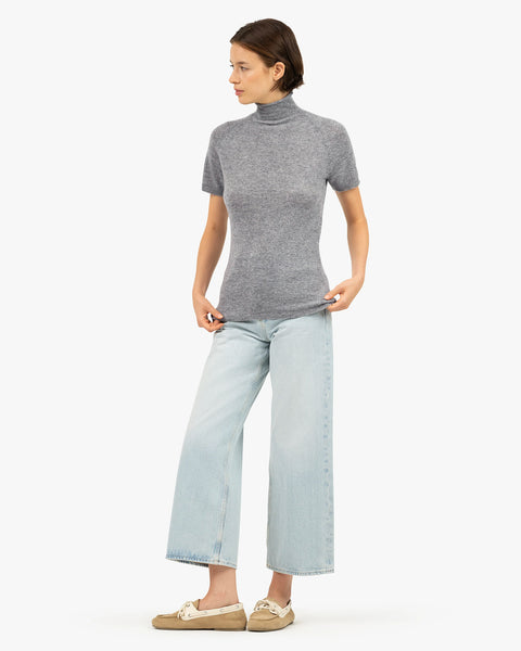 Piuma Mock Neck Tee - Medium Grey Cashmere