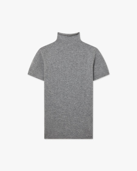 Piuma Mock Neck Tee - Medium Grey Cashmere
