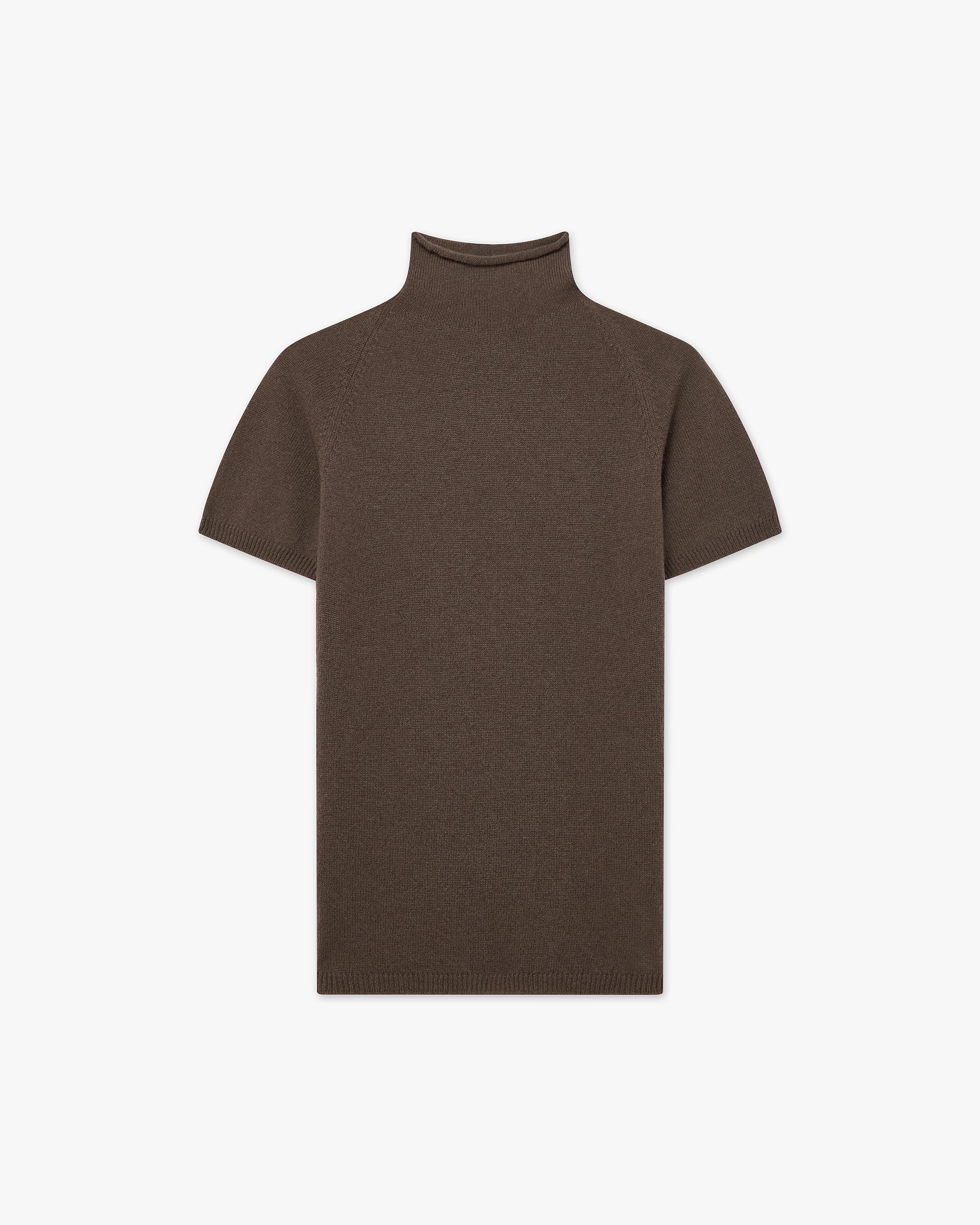 Piuma Mock Neck Tee - Brown Cashmere