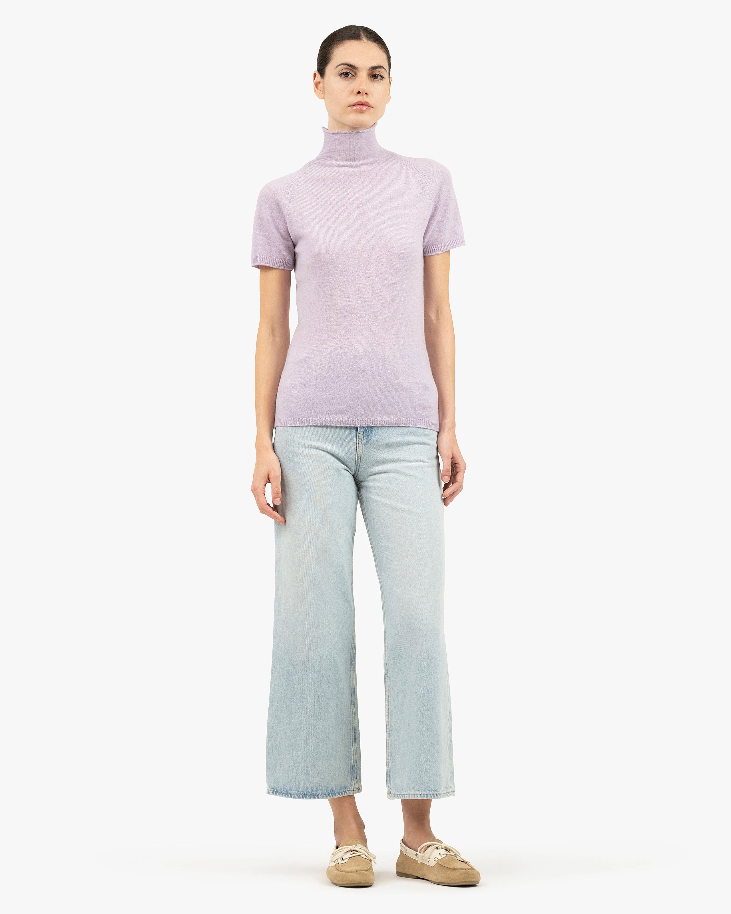 Piuma Mock Neck Tee - Lilac Cashmere