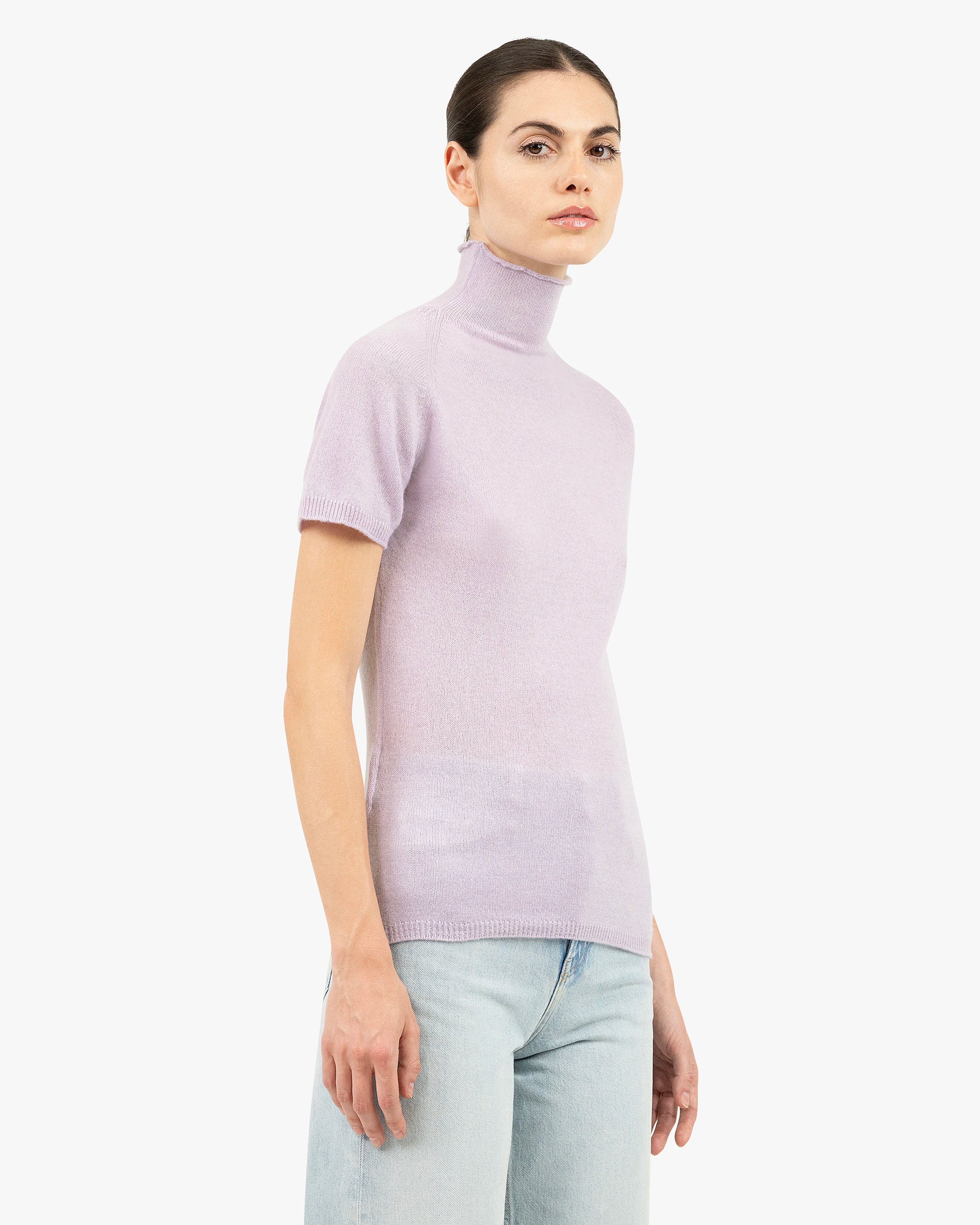 Piuma Mock Neck Tee - Lilac Cashmere