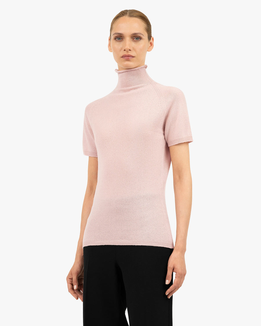 Piuma Mock Neck Tee - Rose Cashmere