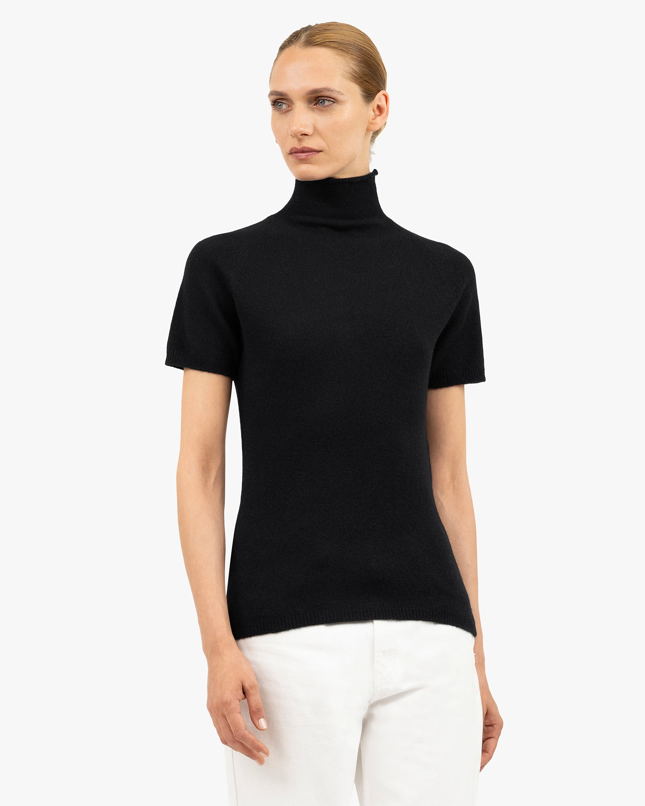 Piuma Mock Neck Tee - Black Cashmere