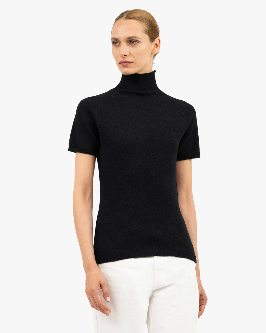 Piuma Mock Neck Tee - Black Cashmere