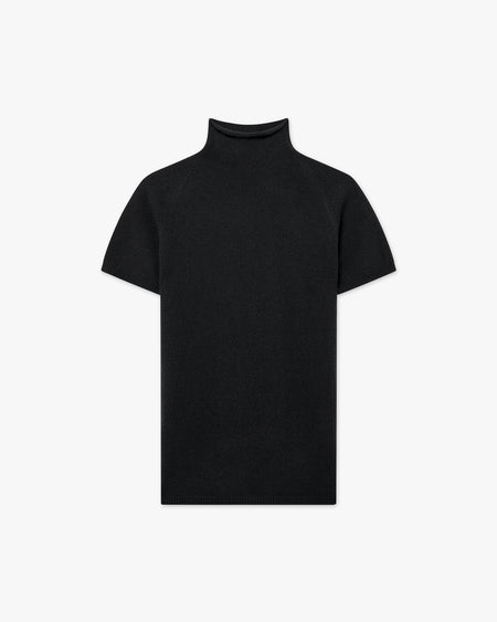 Piuma Mock Neck Tee - Black Cashmere