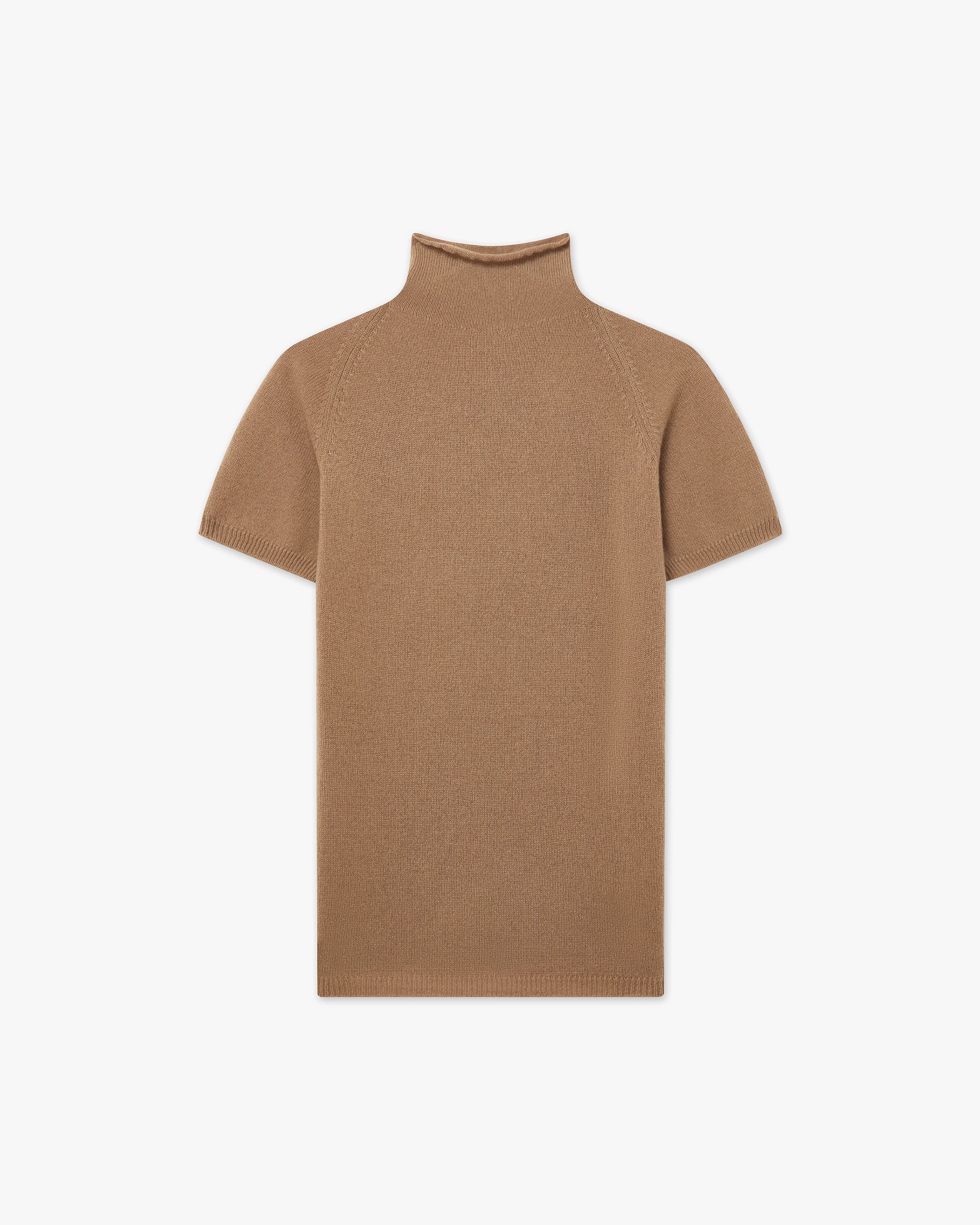 Piuma Mock Neck Tee - Camel Cashmere