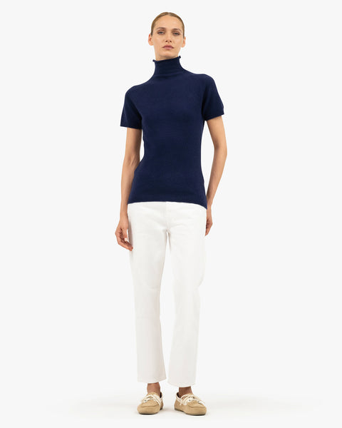Piuma Mock Neck Tee - Blue Cashmere
