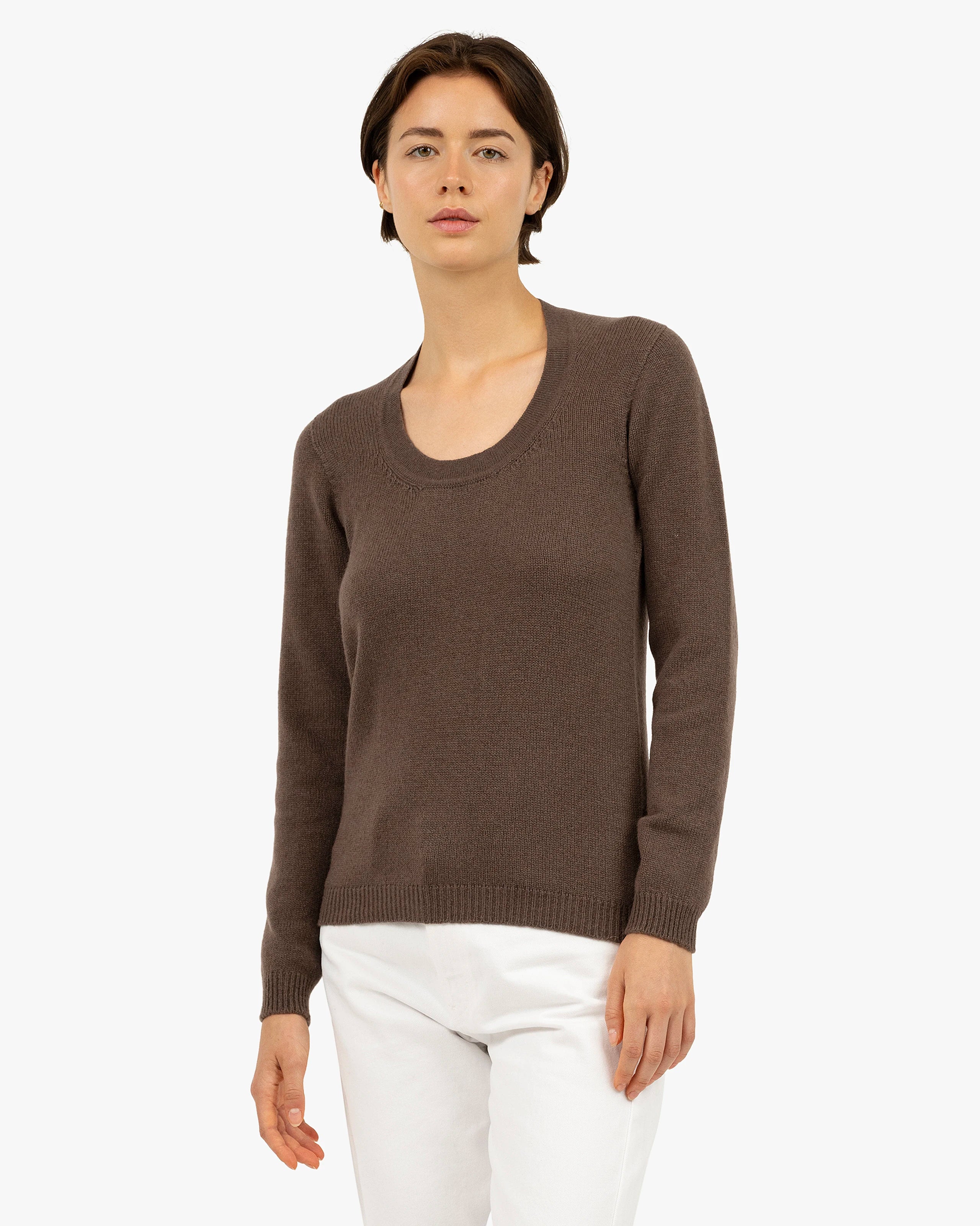 Piuma Wide Neck Sweater - Brown Cashmere