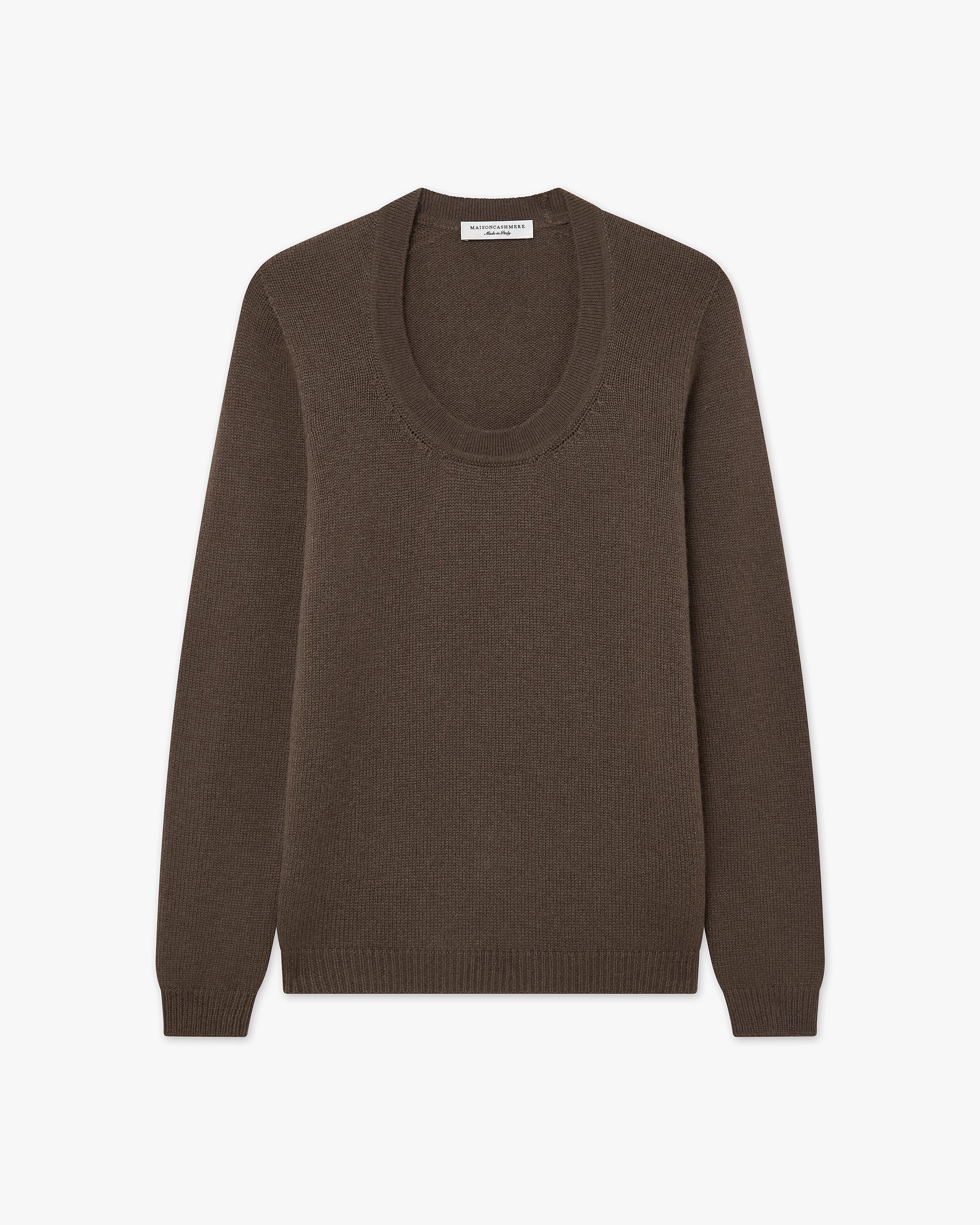 Piuma Wide Neck Sweater - Brown Cashmere