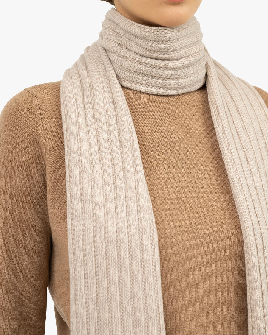 Women's Ribbed Scarf - Beige Cashmere