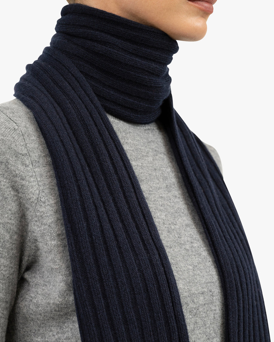 Women's Ribbed Scarf - Night Blue Cashmere