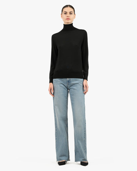 Women's Seraphine Turtleneck Sweater - Black Merino Superfine
