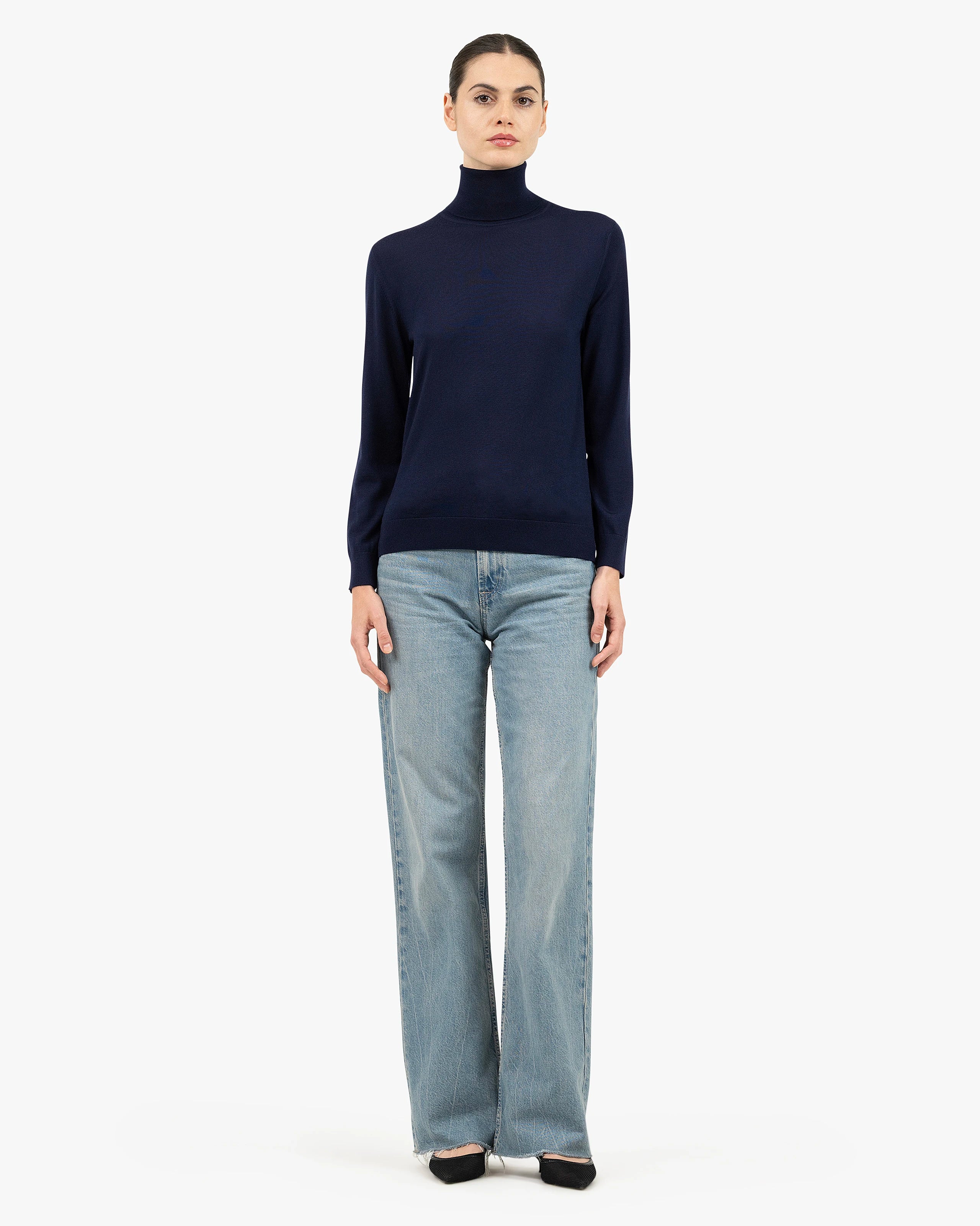 Women's Seraphine Turtleneck Sweater - Blue Merino Superfine