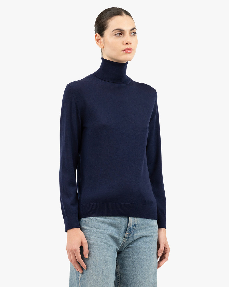 Women's Seraphine Turtleneck Sweater - Blue Merino Superfine