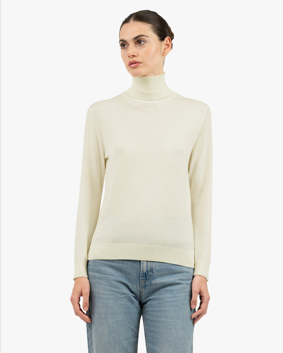 Women's Seraphine Turtleneck Sweater - White Merino Superfine